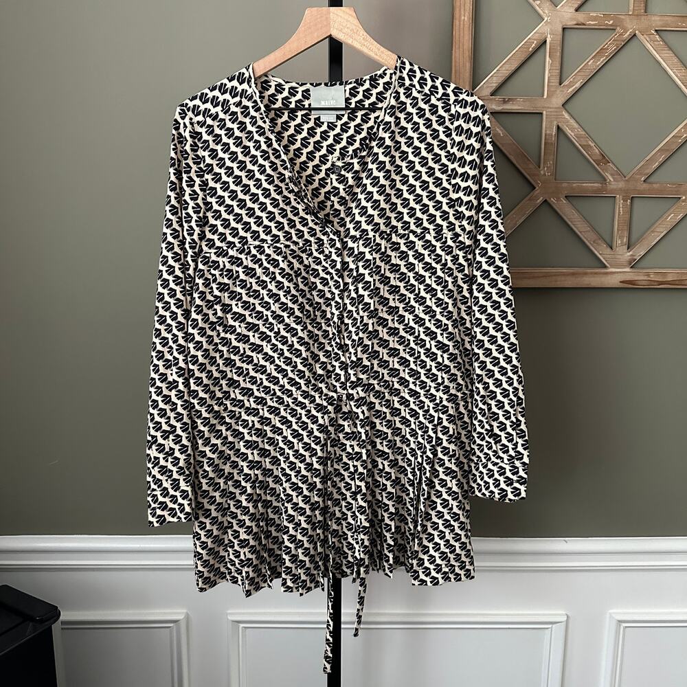 Anthropologie Maeve Selva Bird Print Pleated Tie Waist Tunic Medium - Picture 2 of 7